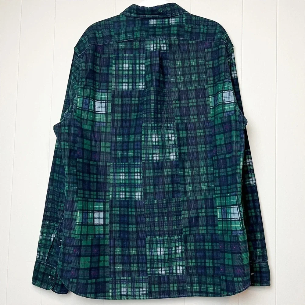 J. Crew Garment Dyed Corduroy Workshirt Large blue green‎ plaid shirt shacket